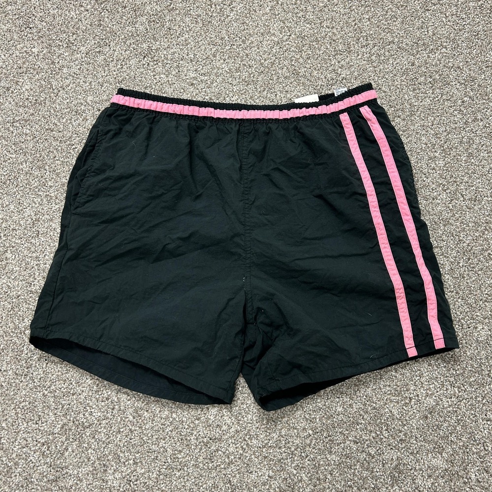 Vintage Winners Swim Shorts Mens Medium 34-35 Black Pink Striped Trunks Beach